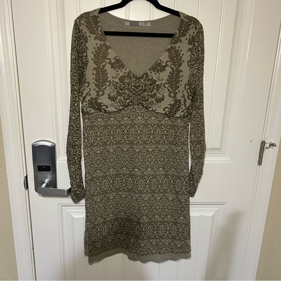 Athleta Gray Brown Hot Creek Burnout Ruched Long Sleeve Mini Dress Size LargeP - Picture 1 of 10